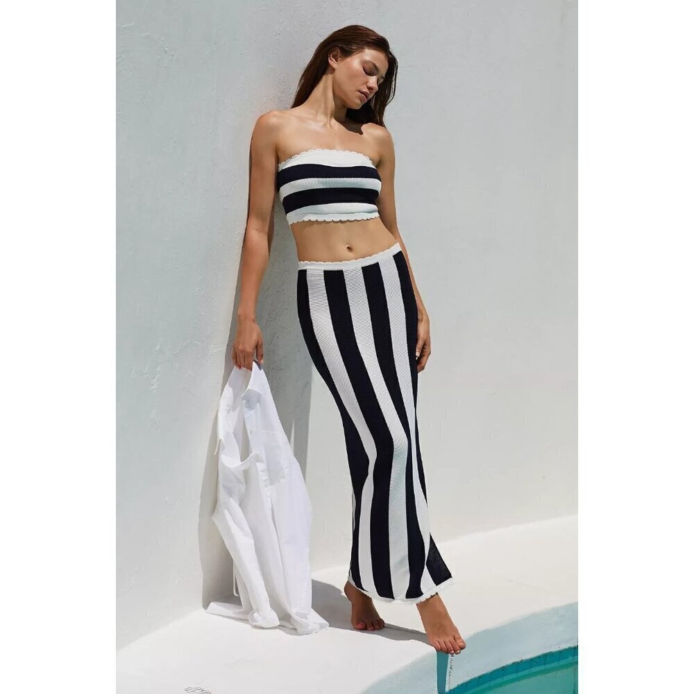 The Mandy Striped Slim Midi Skirt by Celandine M